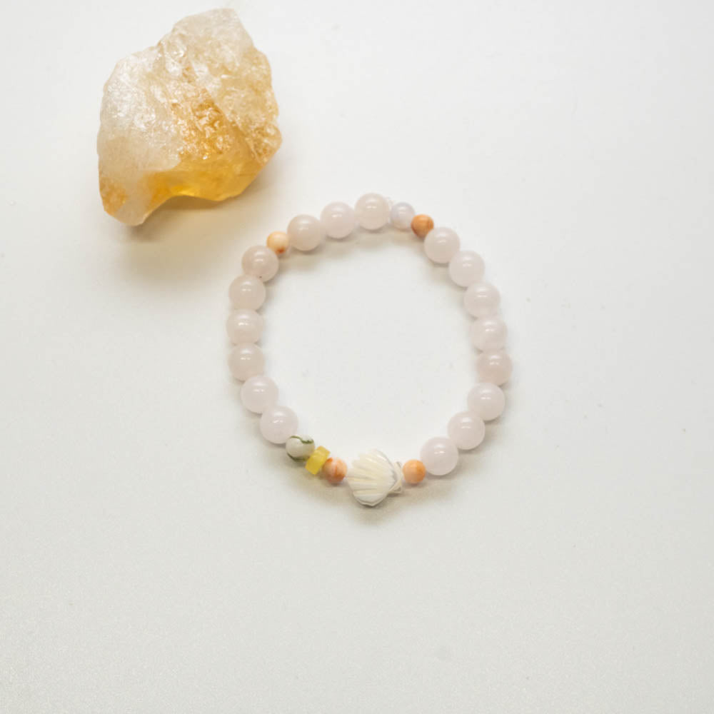 Rose quartz, tree agate with shell childrens bracelet