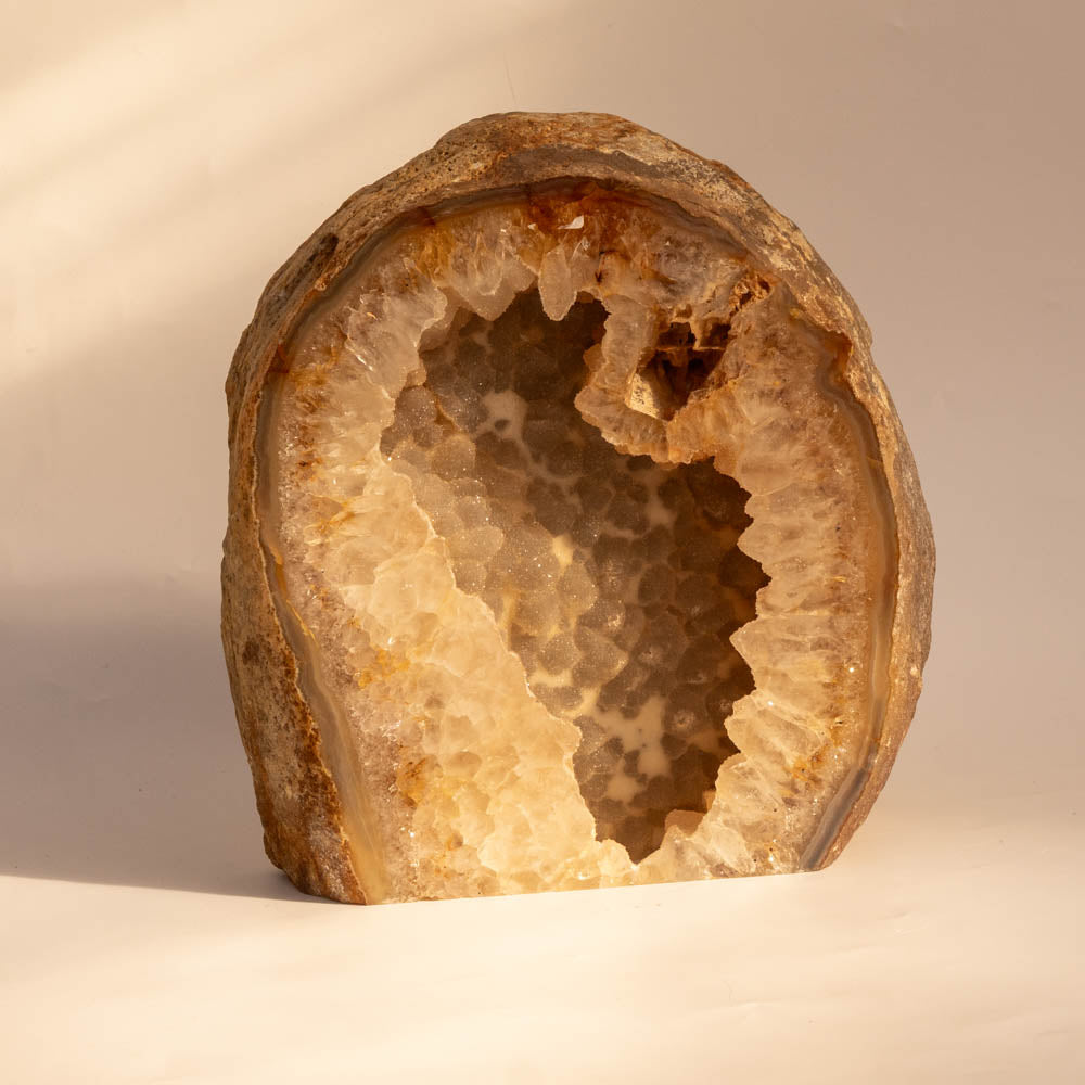 Natural Druzy Agate on a beige background