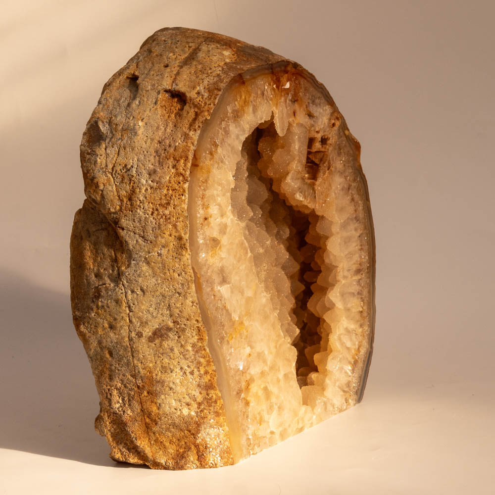 Natural Druzy Agate on a beige background