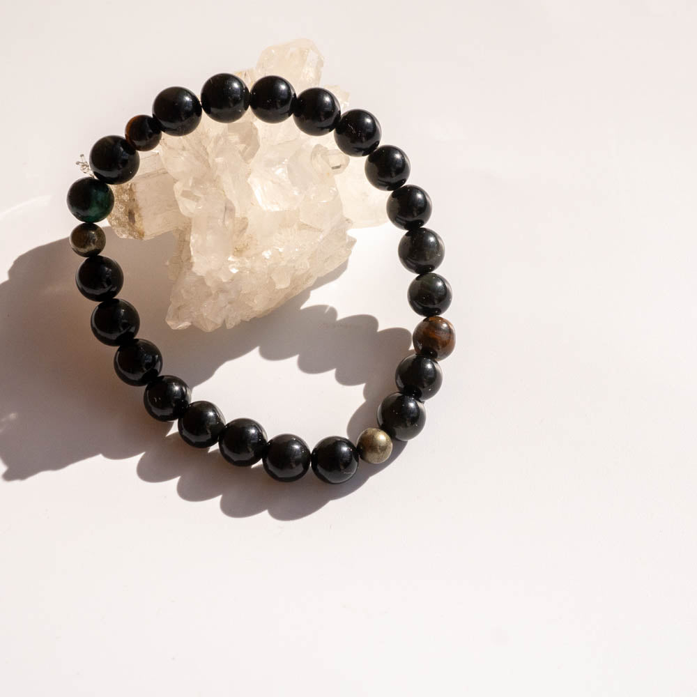 Onyx, pyrite grounded bracelet unisex design