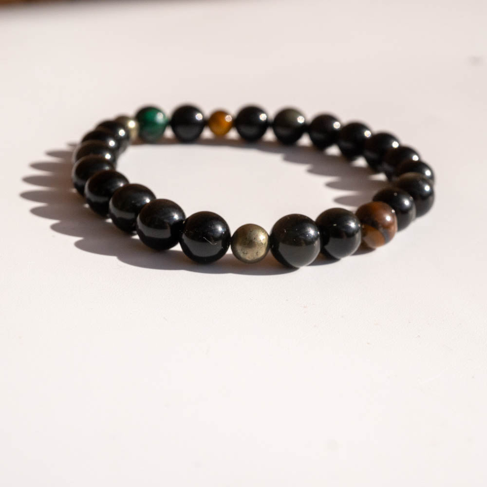 Onyx, pyrite grounded bracelet unisex design