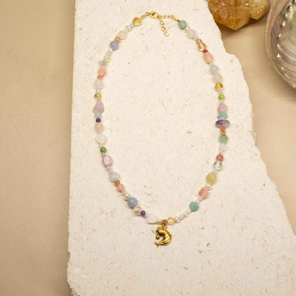 Enchanted pony charm beaded necklace