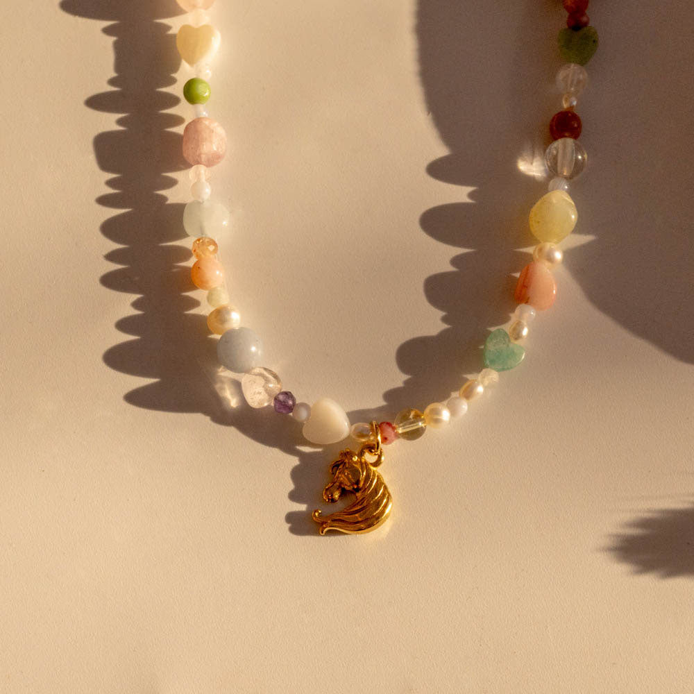 Enchanted pony charm beaded necklace