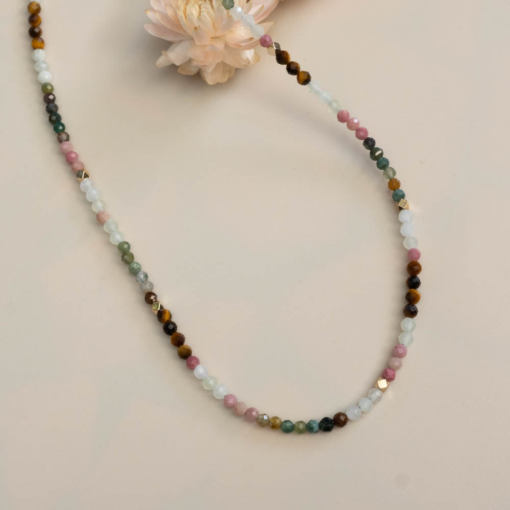 Tiger's Eye, Moonstone, Rhodonite, Agate Beaded Necklace | Grounding