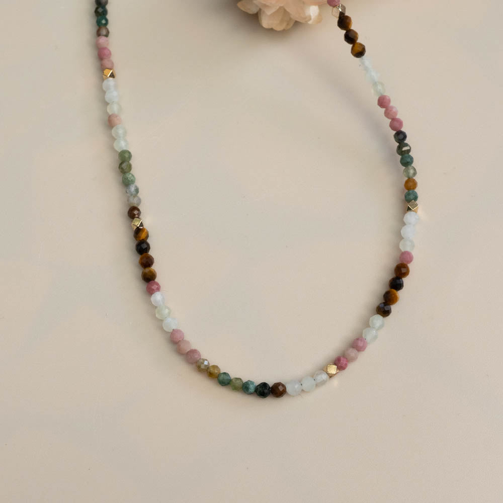 Tiger's Eye, Moonstone, Rhodonite, Agate Beaded Necklace | Grounding