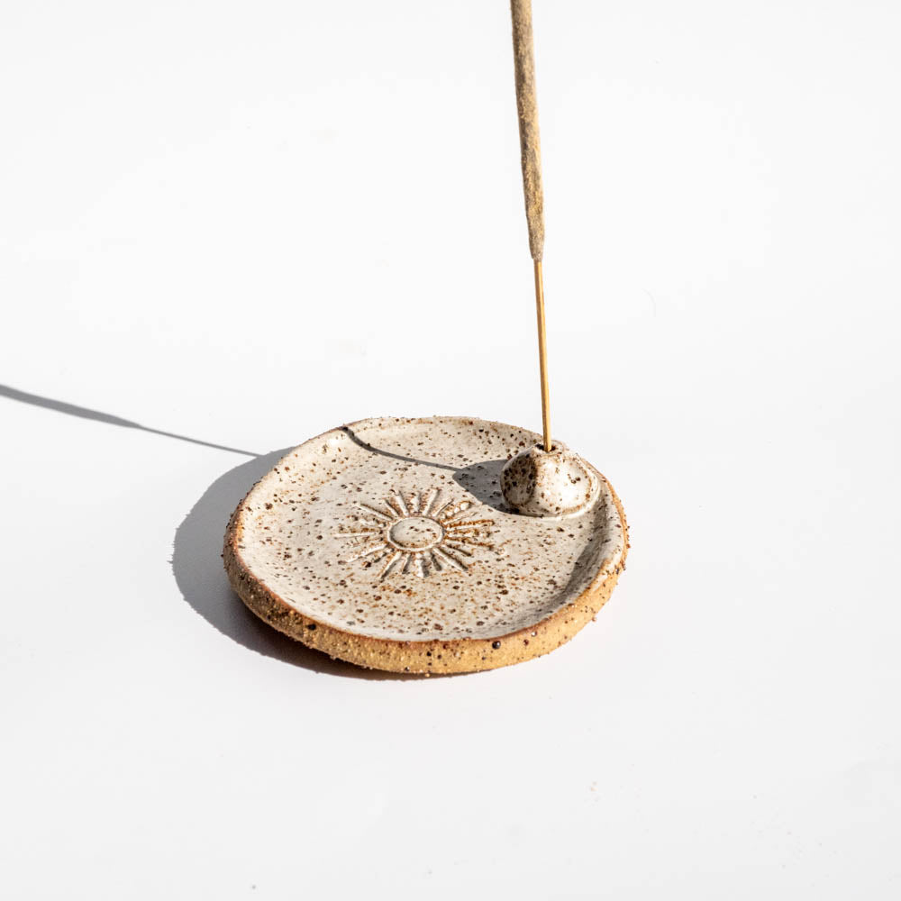 Clay incense holder with sun detailing