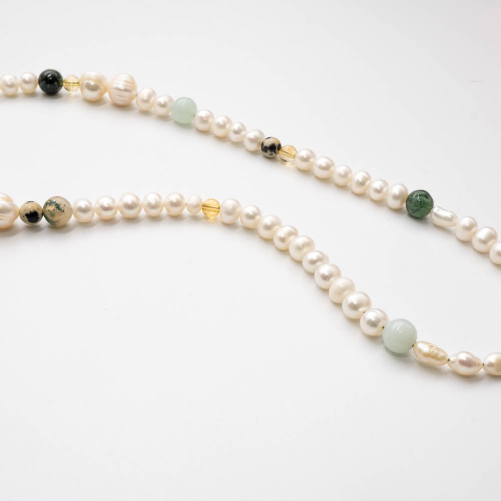 close up of forest pearl necklace