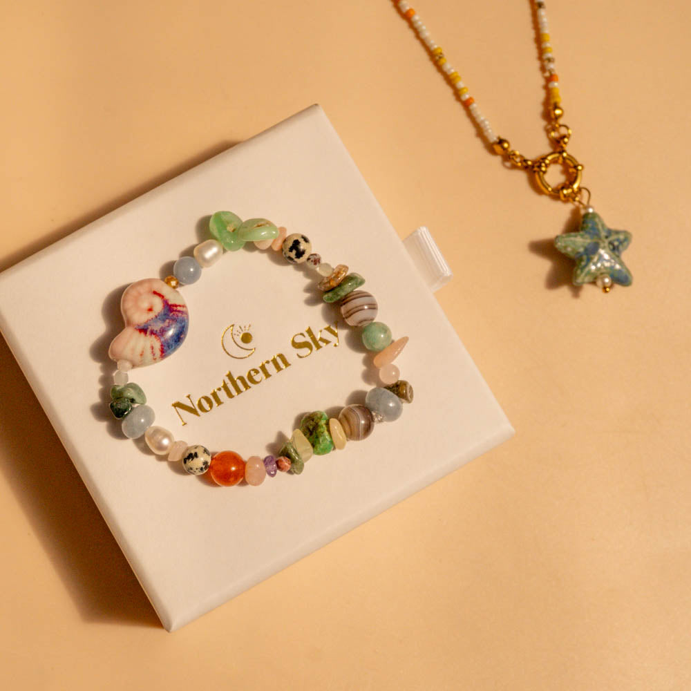 island shell bracelet on Northern Sky jewellery box