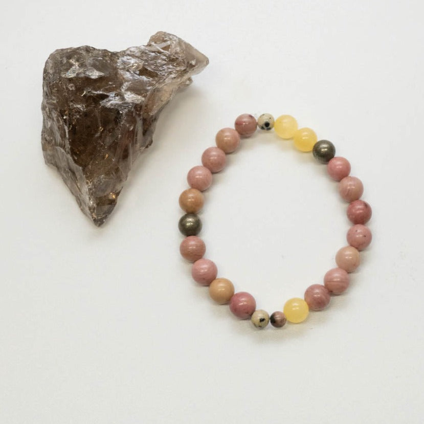 rhodonite, pyrite and yellow jade childrens bracelet