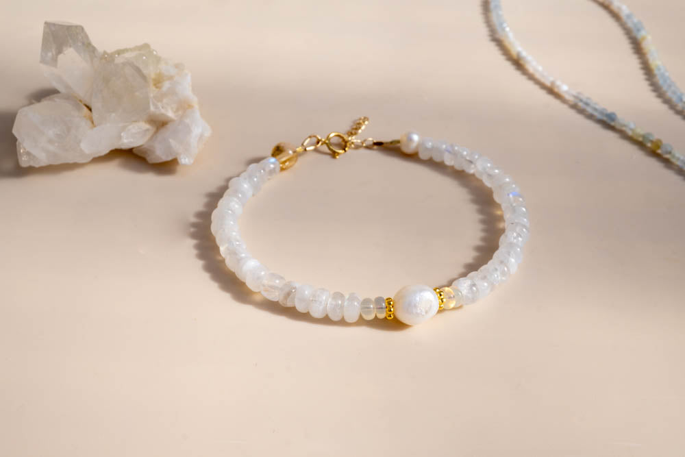 Moondance Moonstone and pearl bracelet