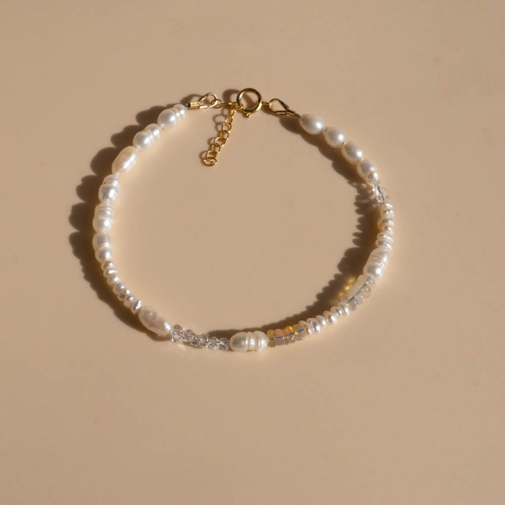 Pearl, Opal and Herkimer Diamond bracelet 