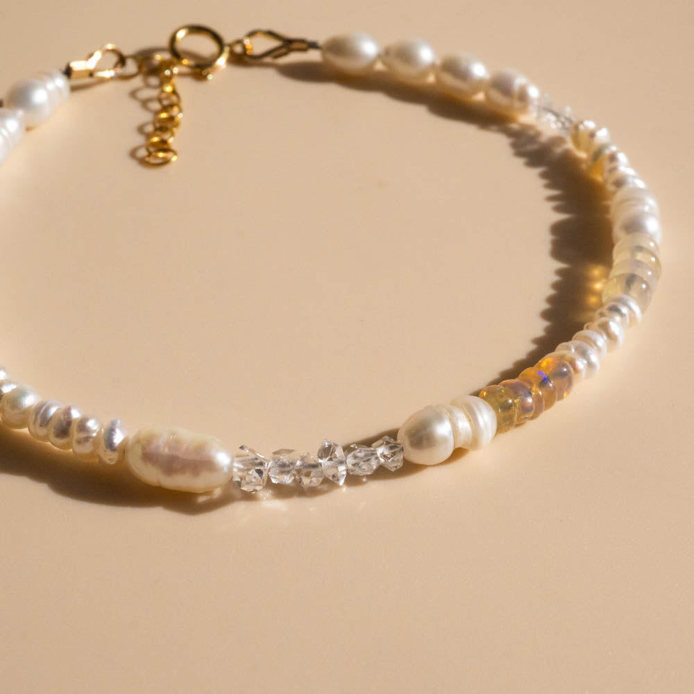 Pearl, Opal and Herkimer Diamond bracelet 