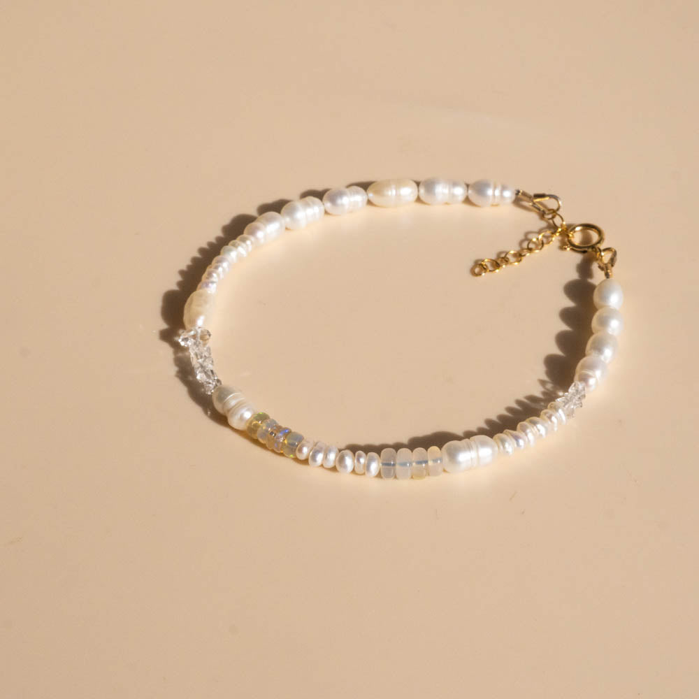 Pearl, Opal and Herkimer Diamond bracelet 