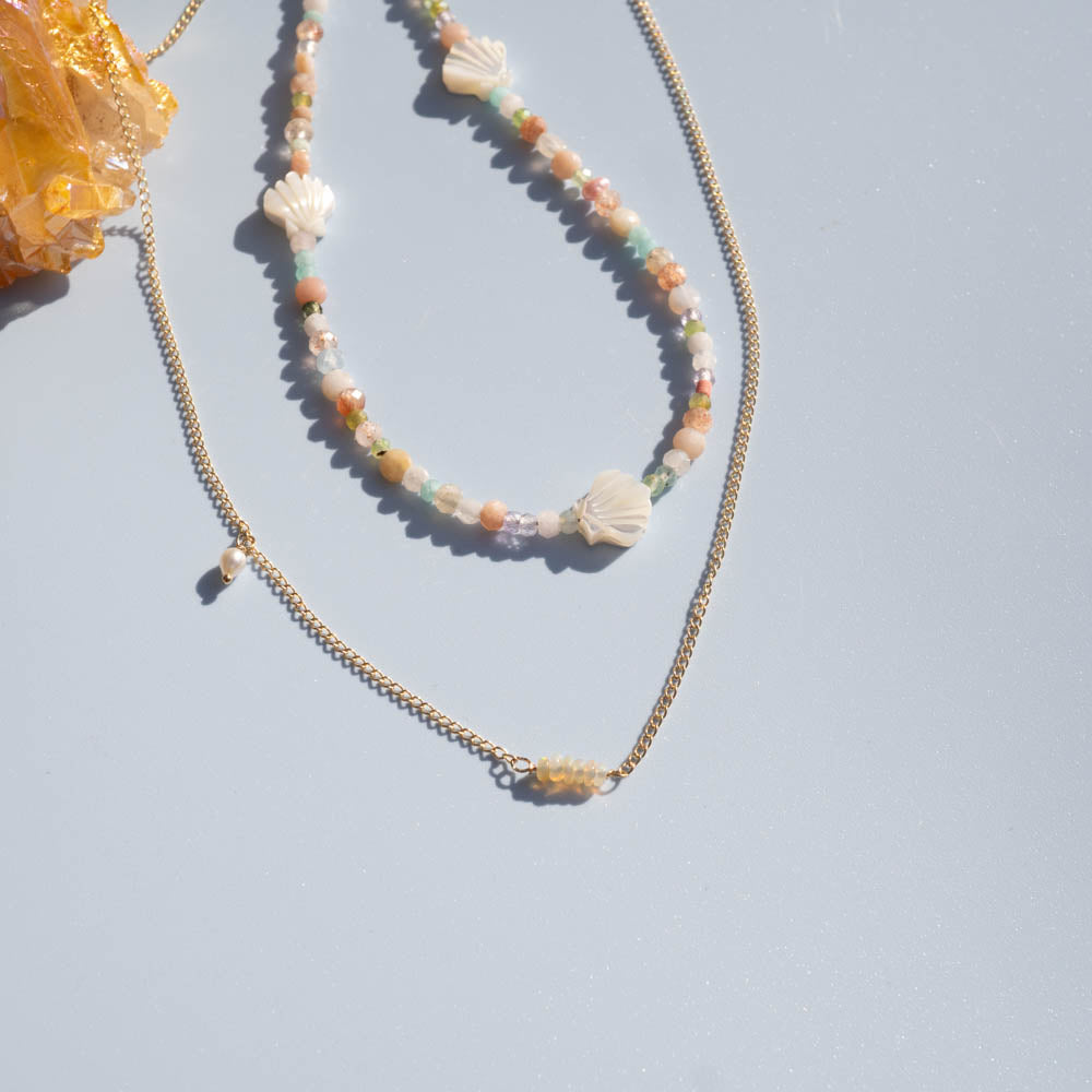 Paradise shell necklace and gold necklace
