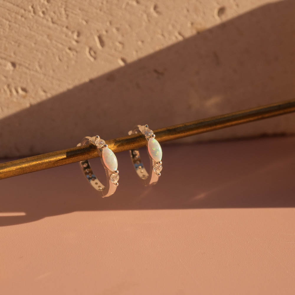 hanging opal silver hoops