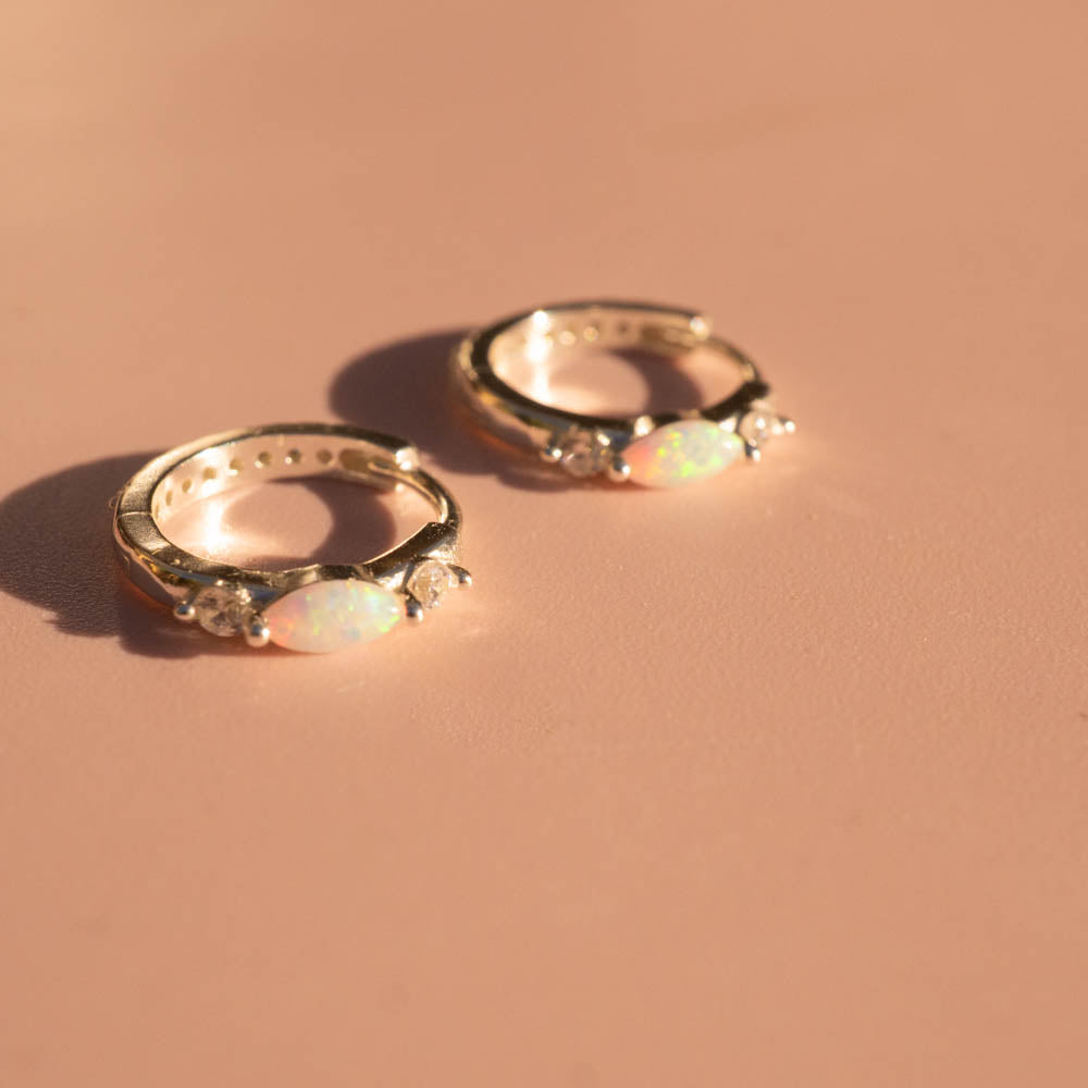 opal and cz silver hoops