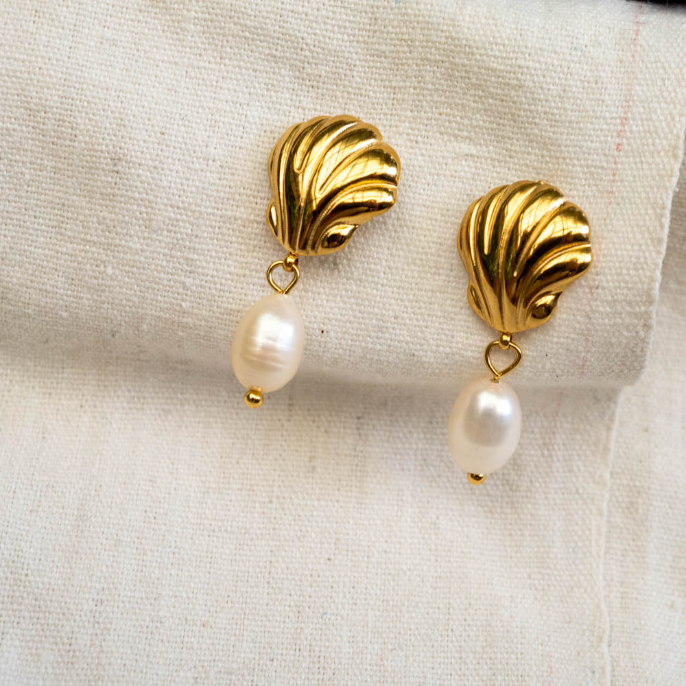 shell pearl stud earrings