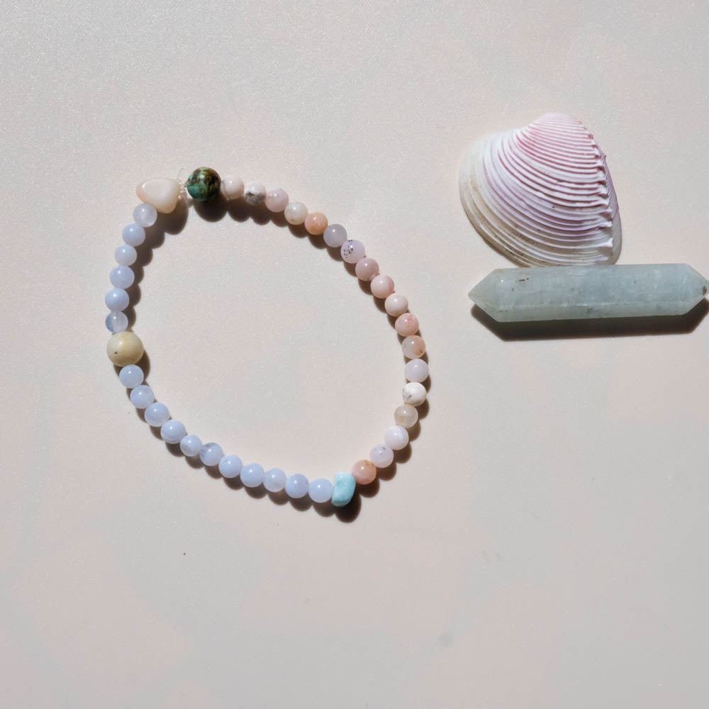 blue lace and pink opal bracelet