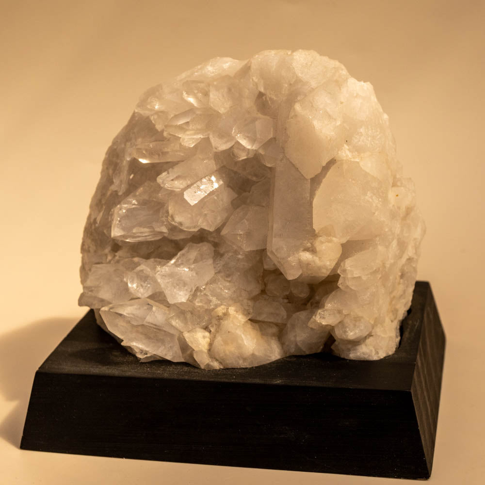 Clear Quartz Cluster Lamp with Black Wooden Base