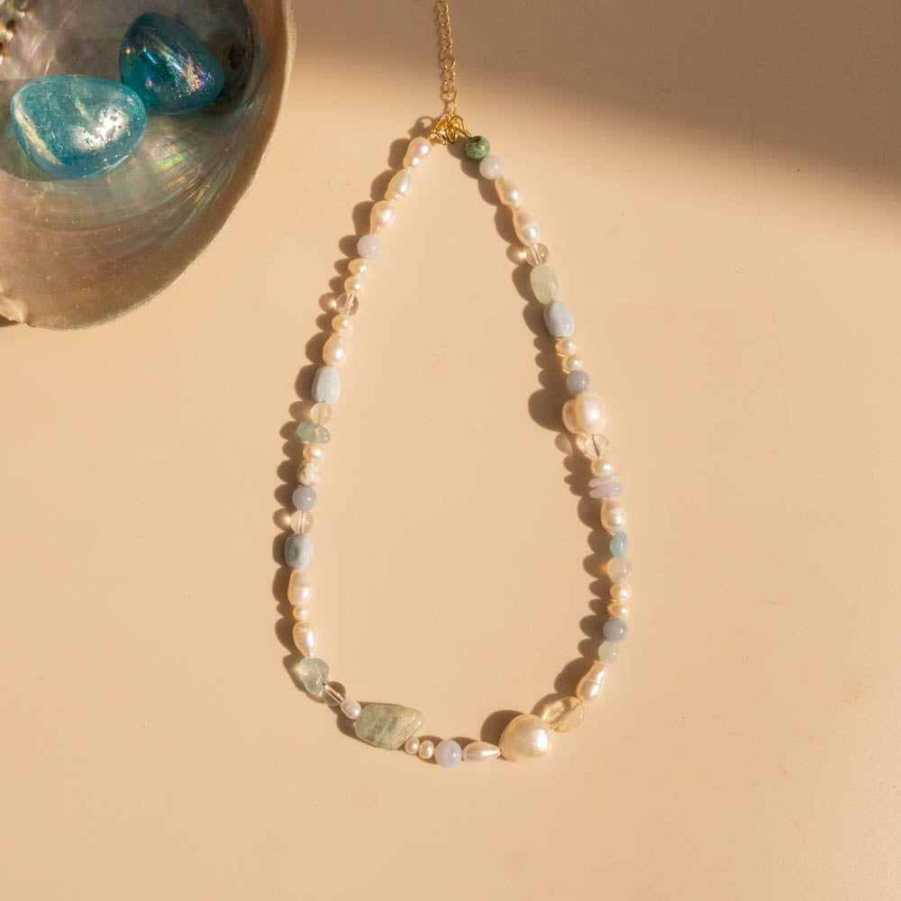 seaside pearl and blue necklace