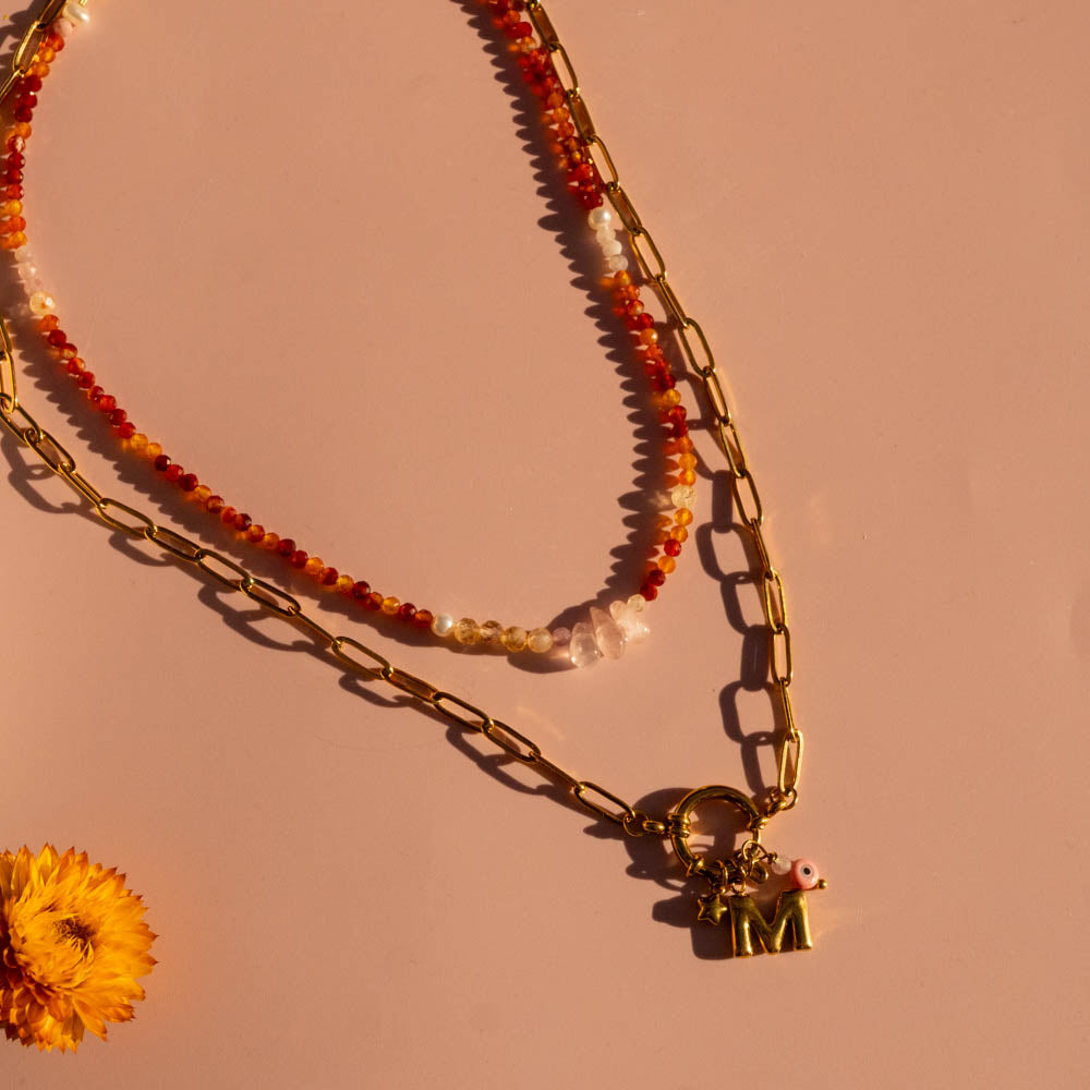 sun chaser Necklace with custom charm necklace and letter M charm