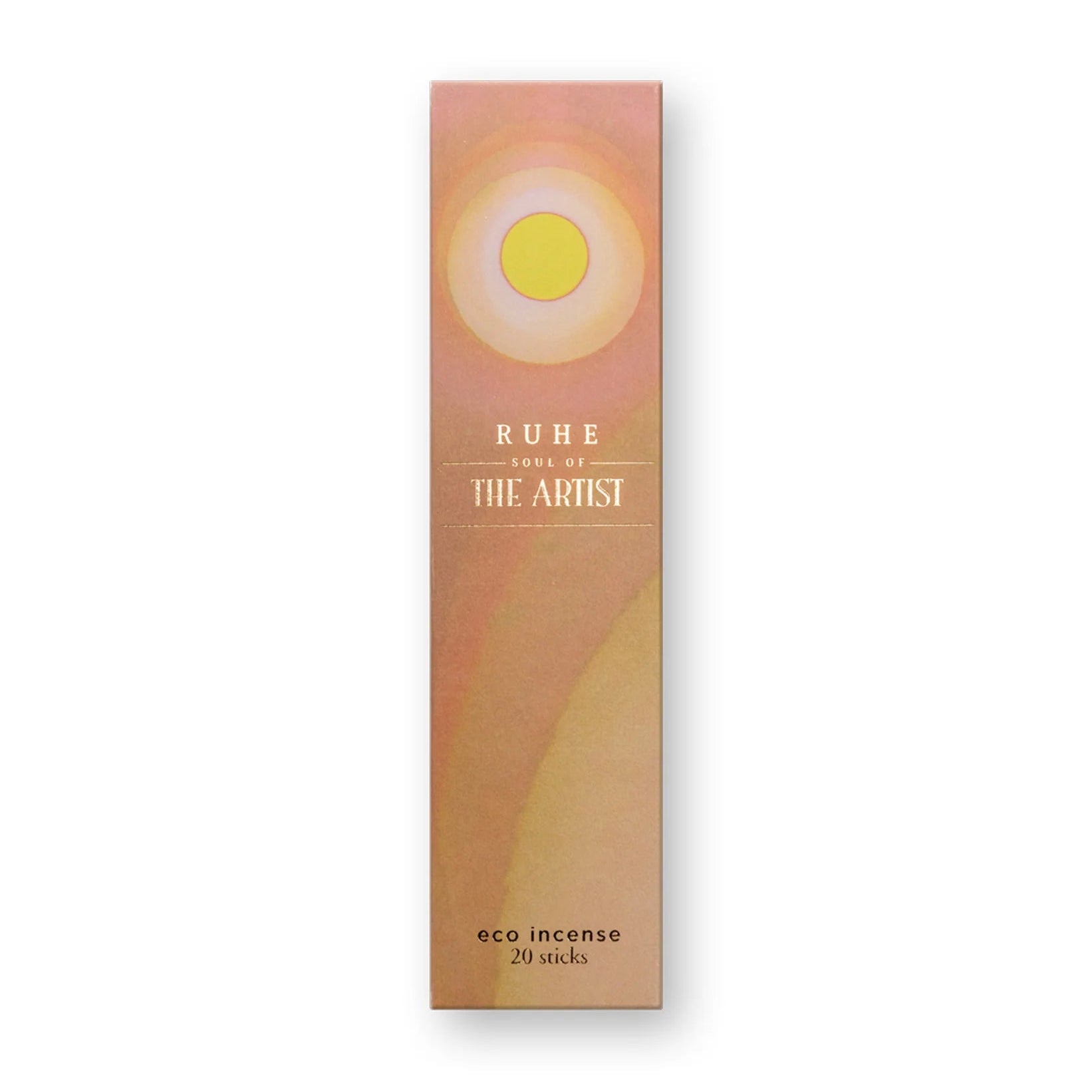 Box of RUHE incense sticks with a gradient design on a white background