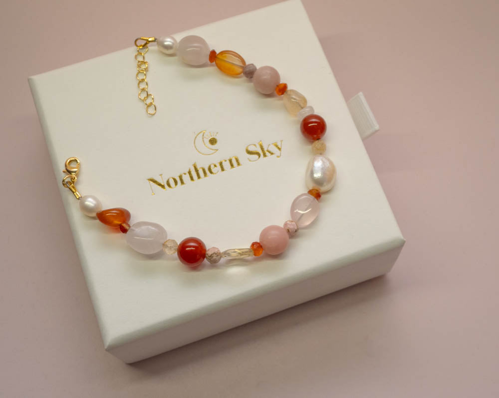 ‘Wild Rose’ Carnelian, Pink Opal, Rose Quartz | Pearl Bracelet