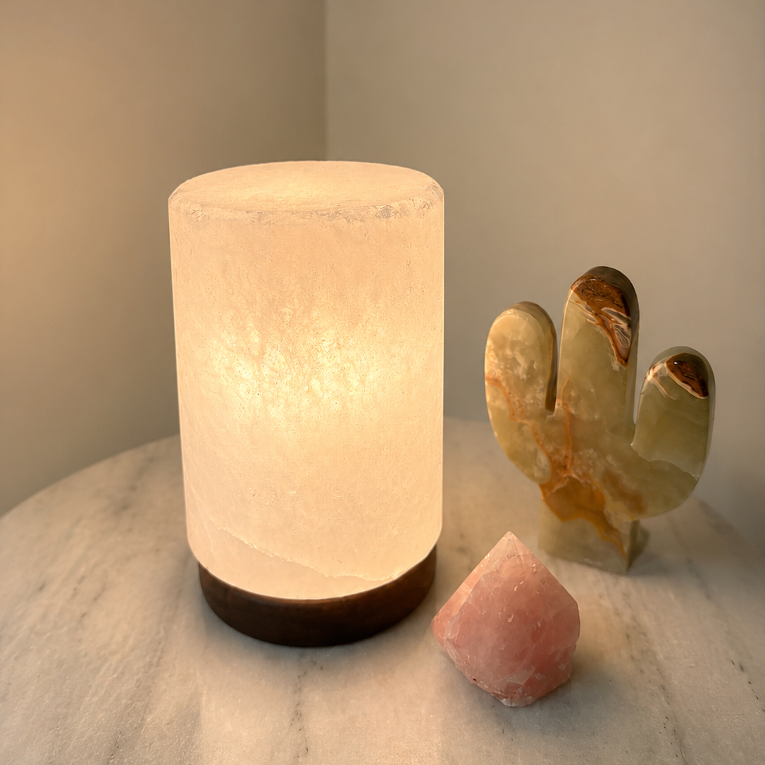 White Himalayan Salt Lamp Cylinder