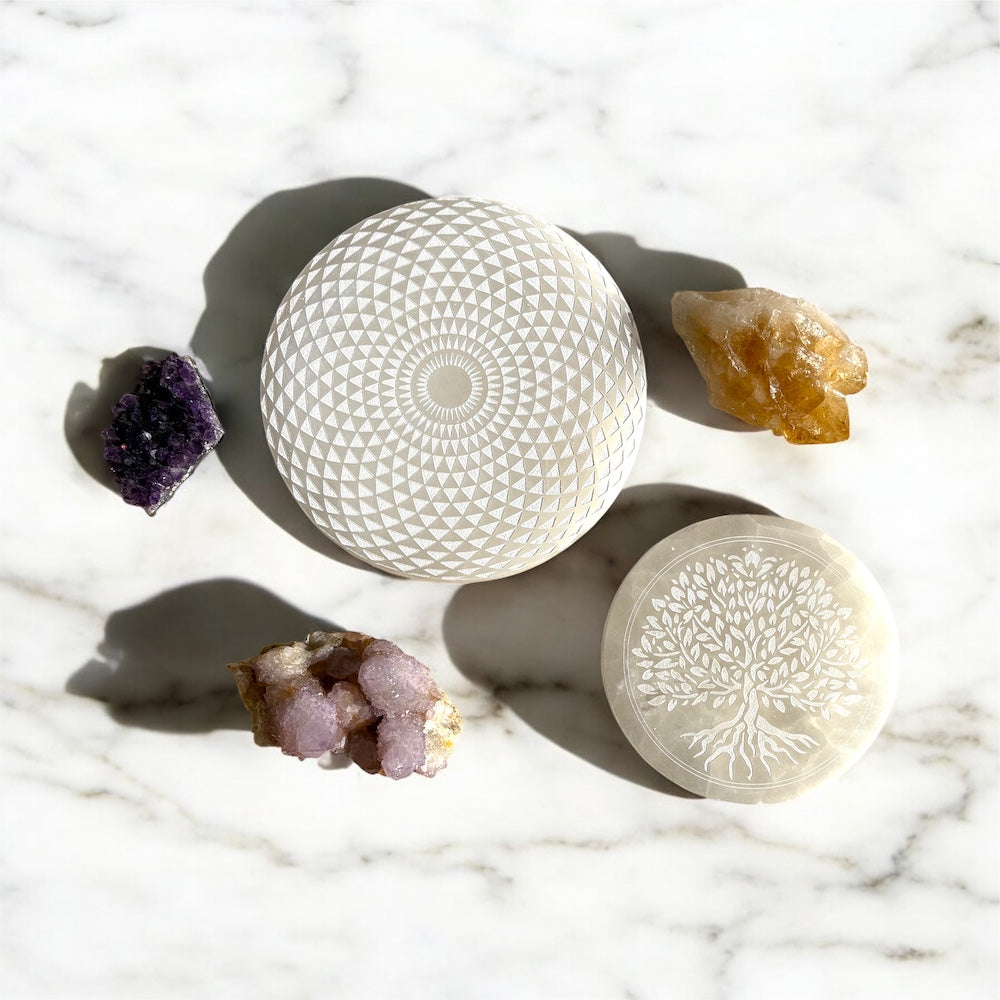 Selenite Mandala Crystal Charging Plate
