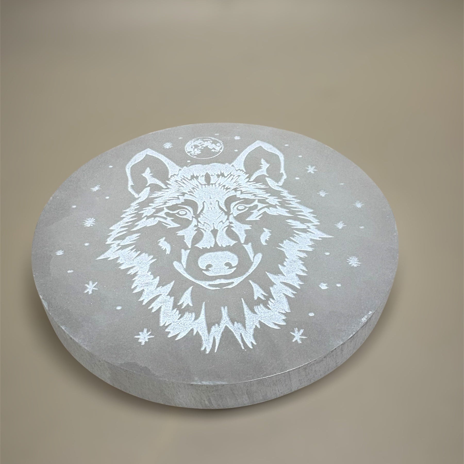 Selenite Charging Plate Etched Wolf