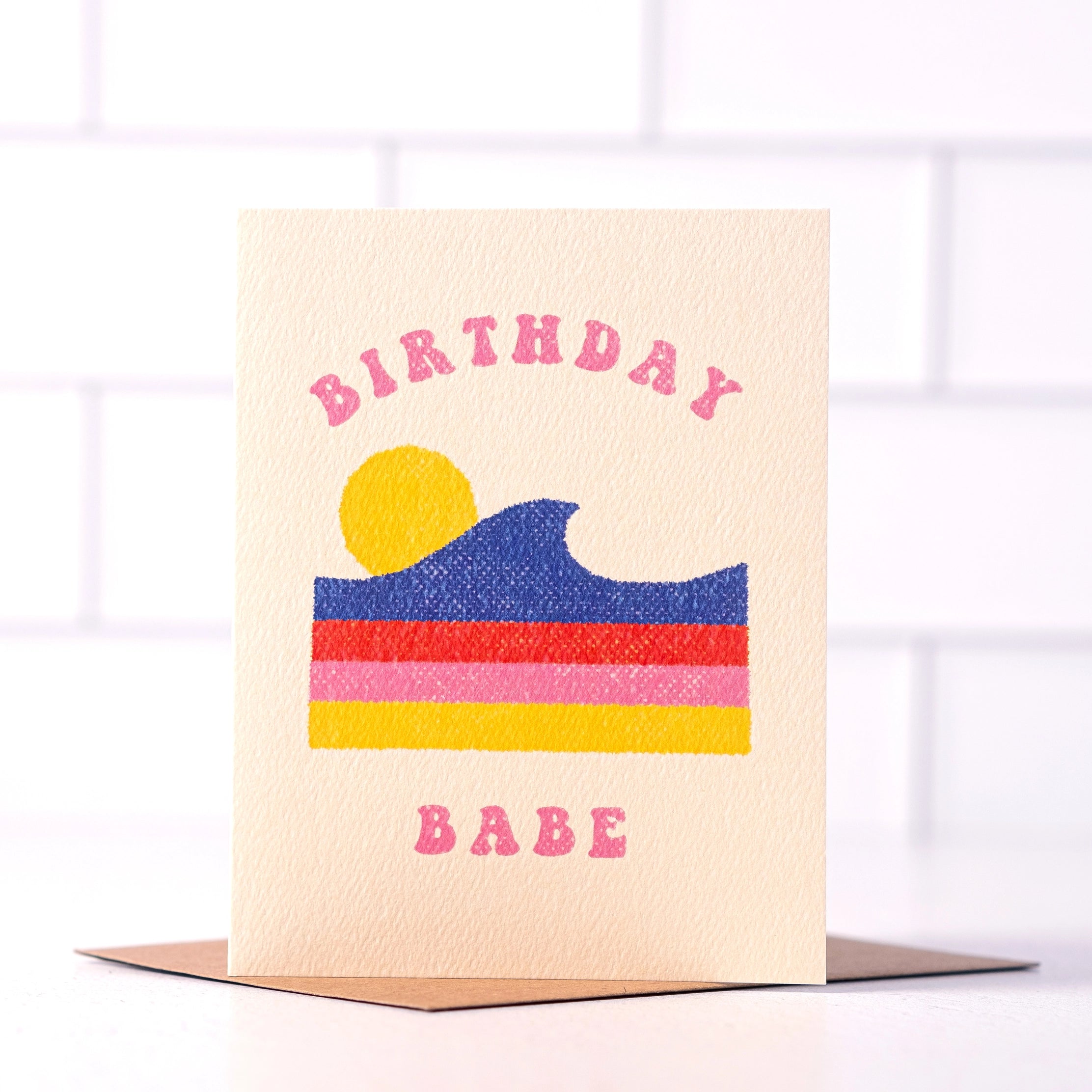 A simple, summer birthday card. Featuring a retro surf graphic and seventies font. This card is quickly becoming one of our best-sellers.