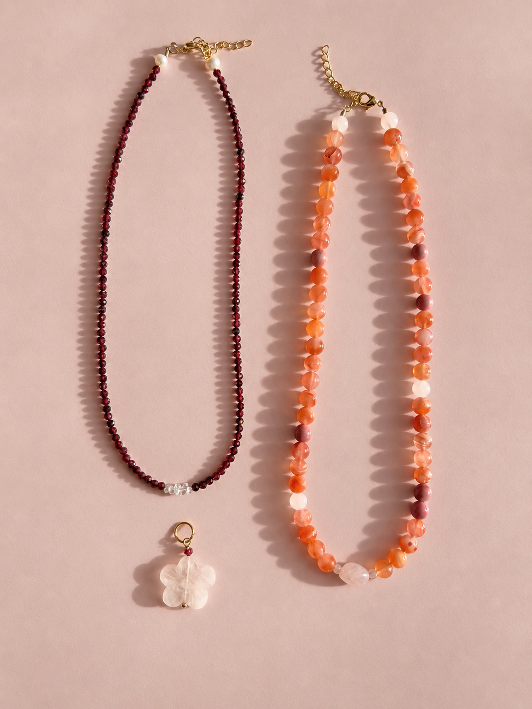 Garnet flower necklace and In Bloom Necklace
