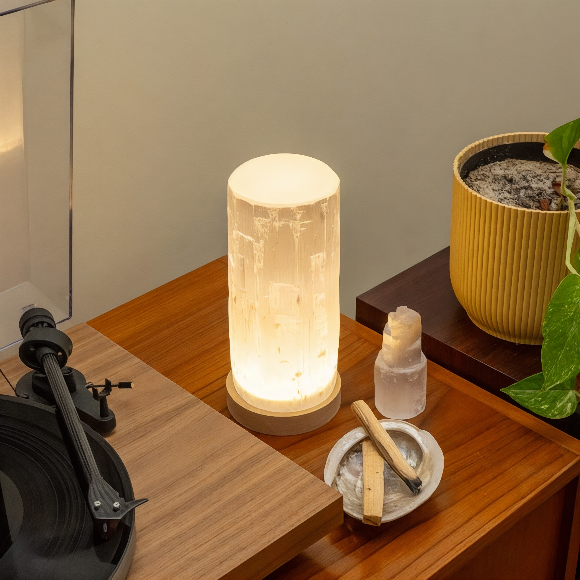Selenite Cylinder Tower Lamp