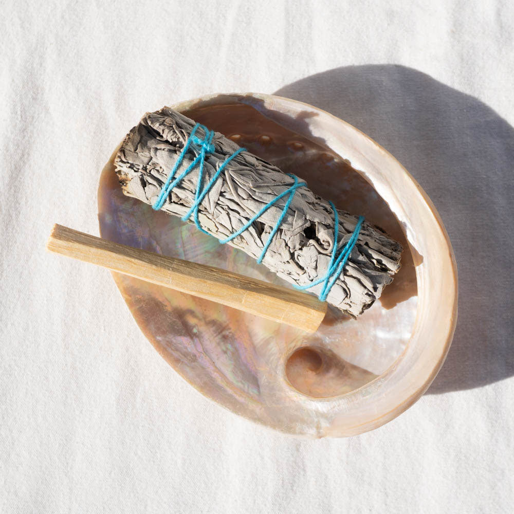 White Sage and Palo Santo Smudge Kit with Abalone Dish