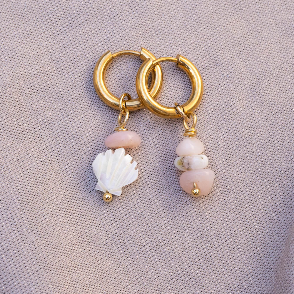 pink opal and shell hoops