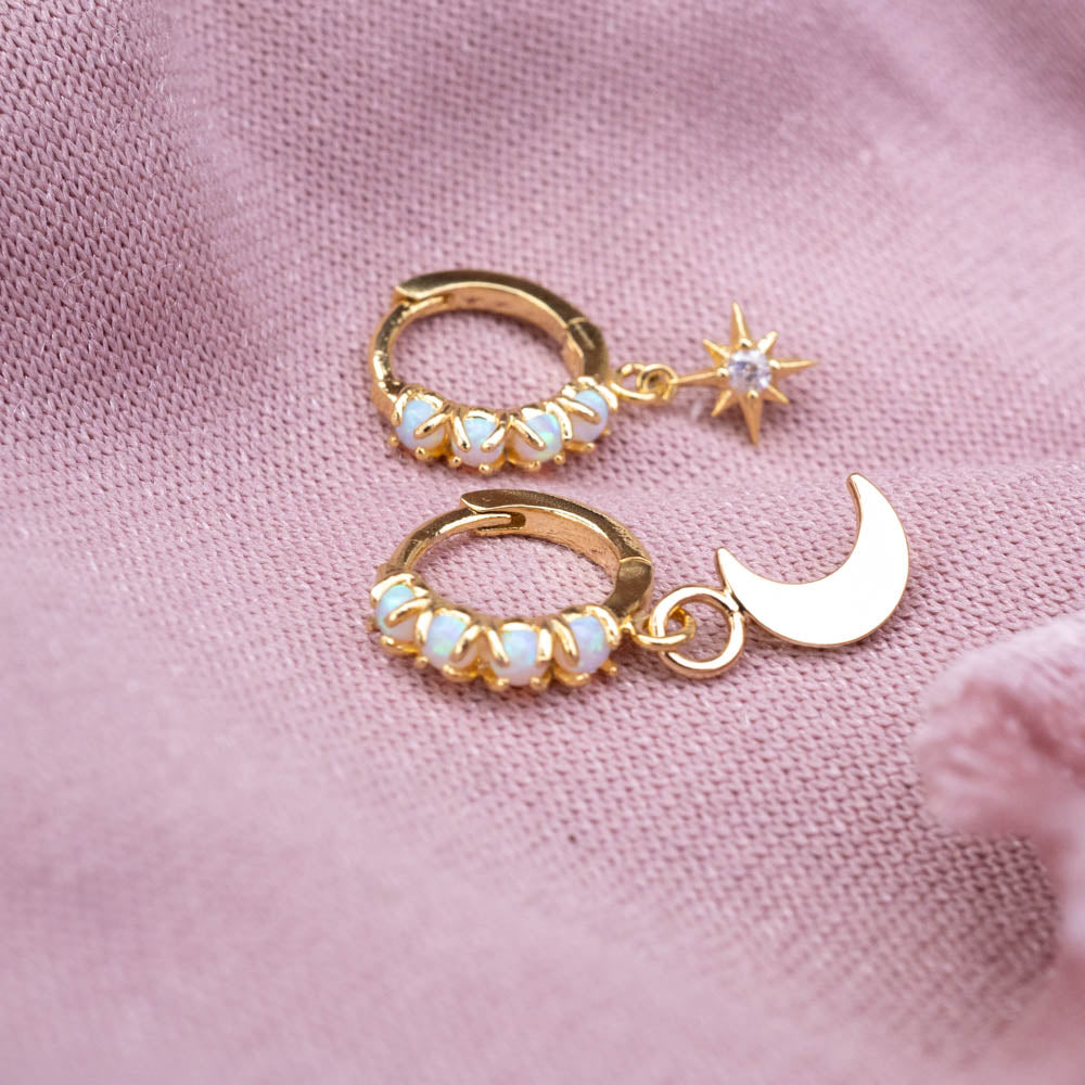 Opal hoops with charms