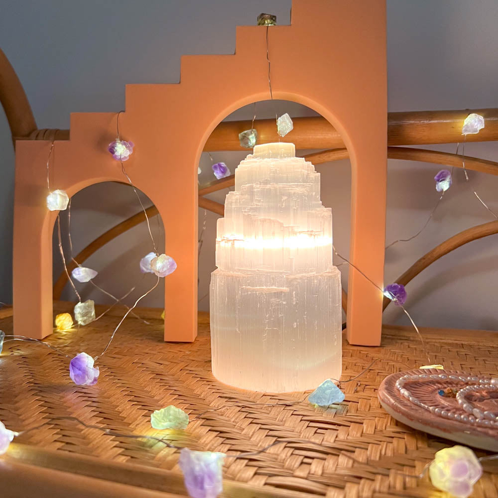 Selenite Lamp + Crystal Fairy Lights