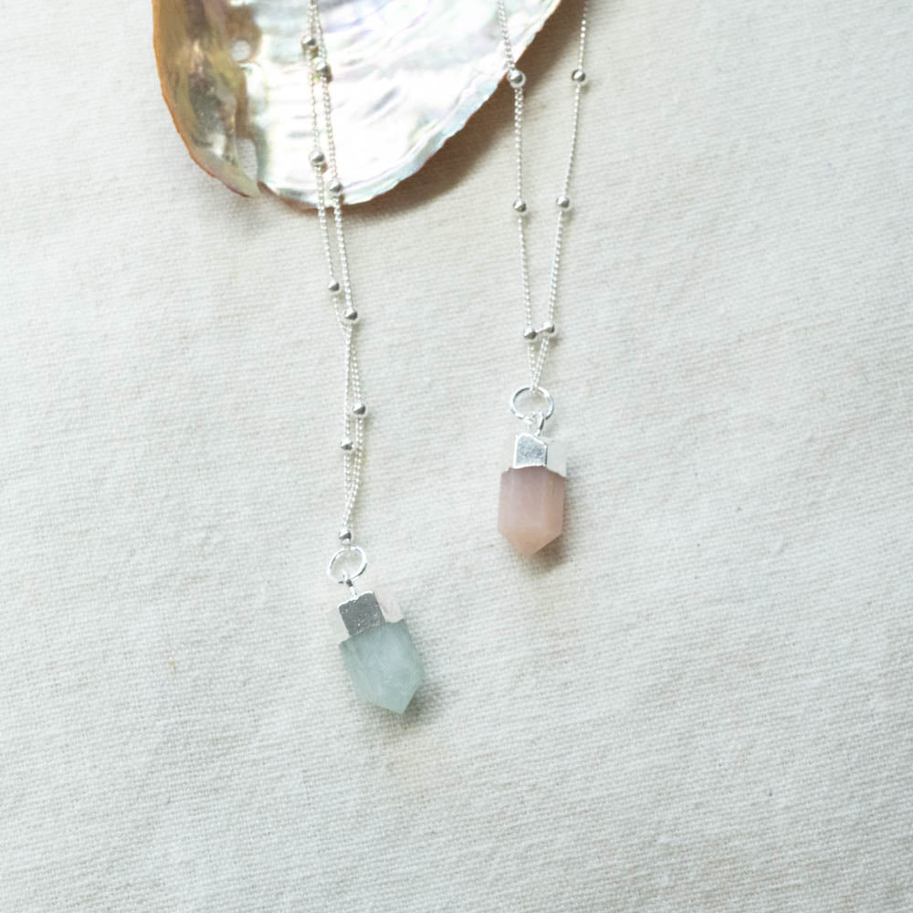 aquamarine and pink opal necklaces