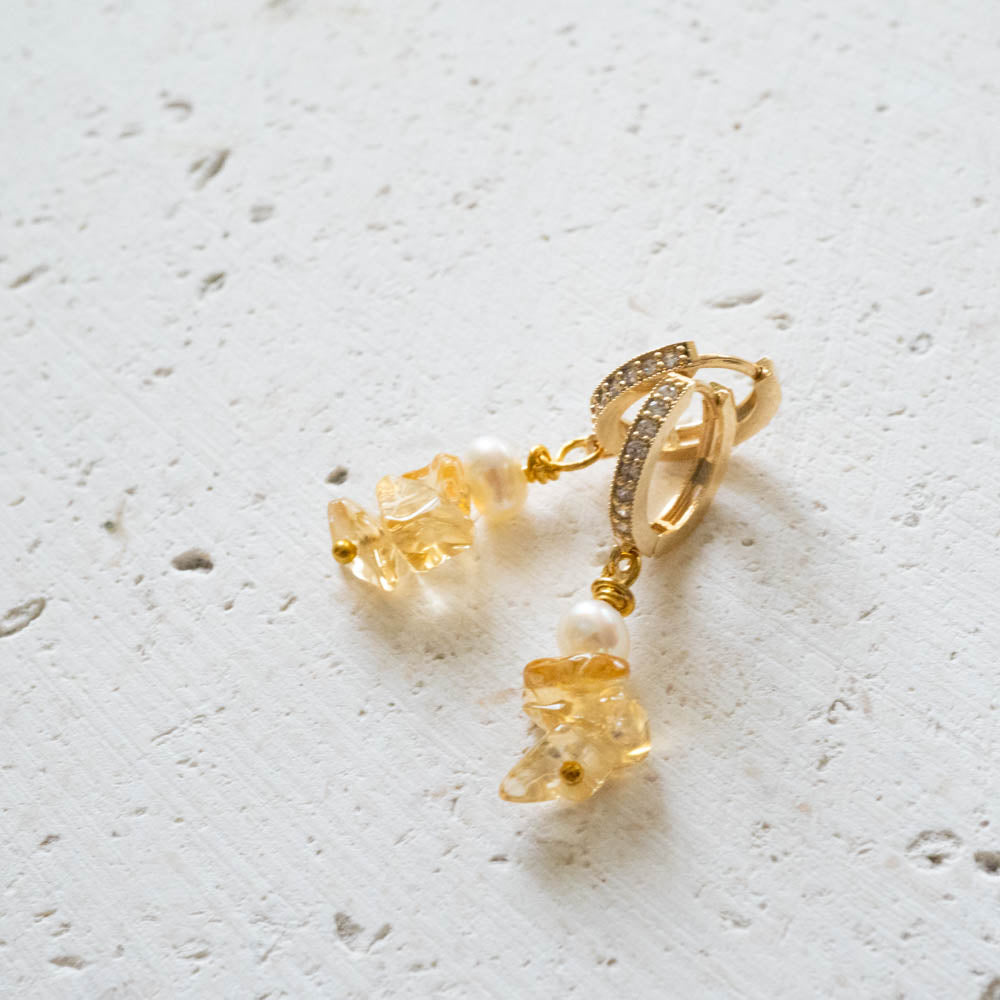 Citrine and pearl hoops