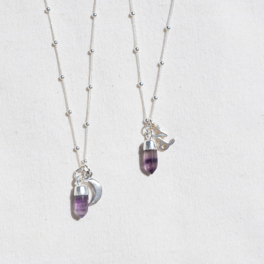 fluorite silver necklaces with charms