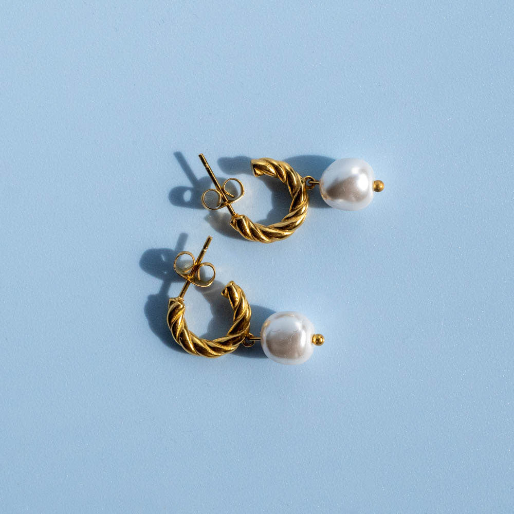Twisted Pearl Hoop Earrings
