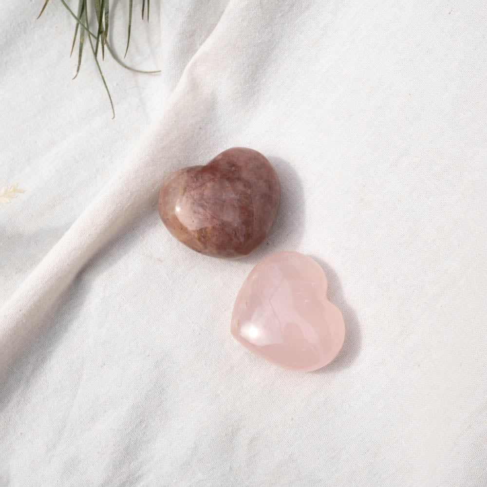 Rhodonite and rose quartz hearts