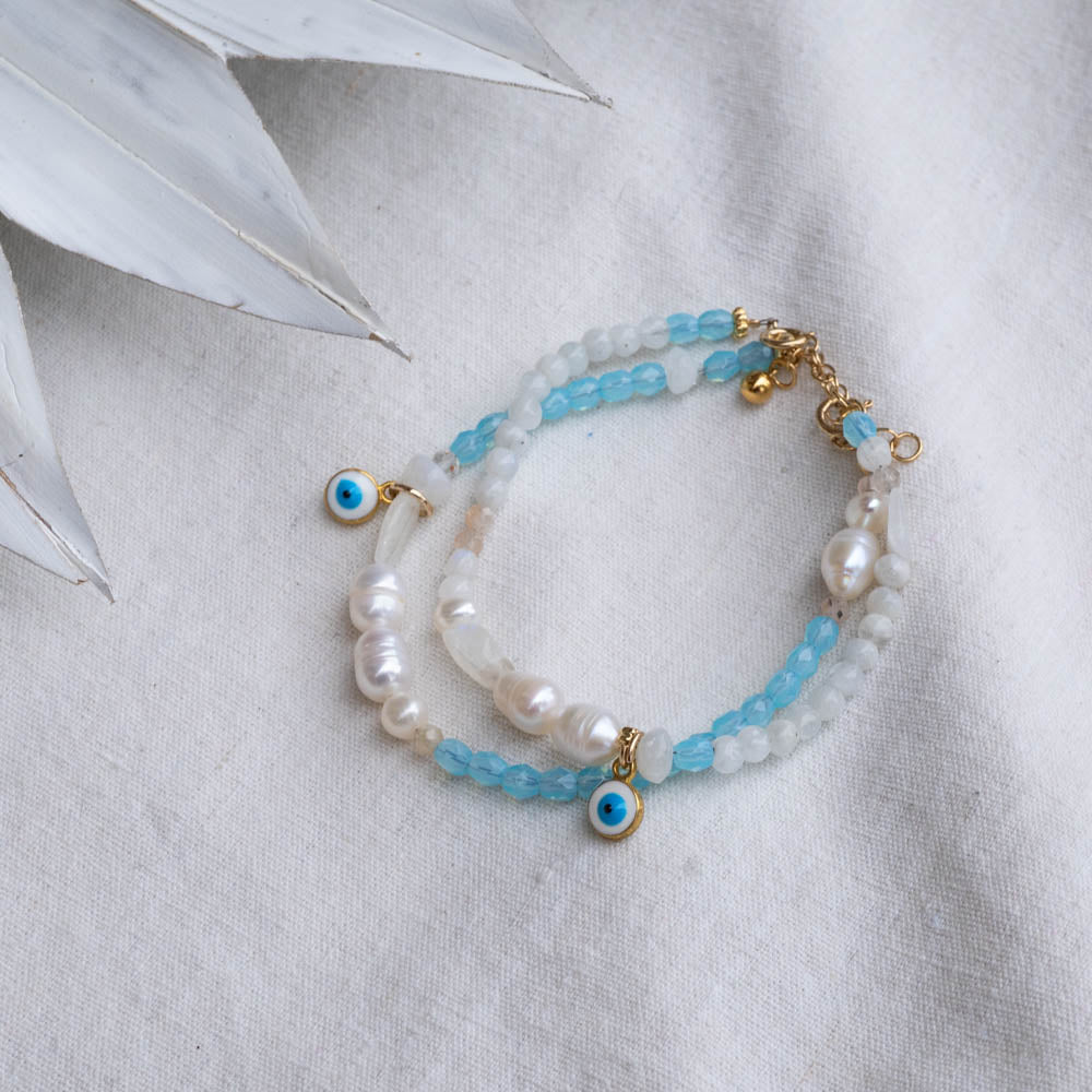moonstone and blue evil eye bracelets