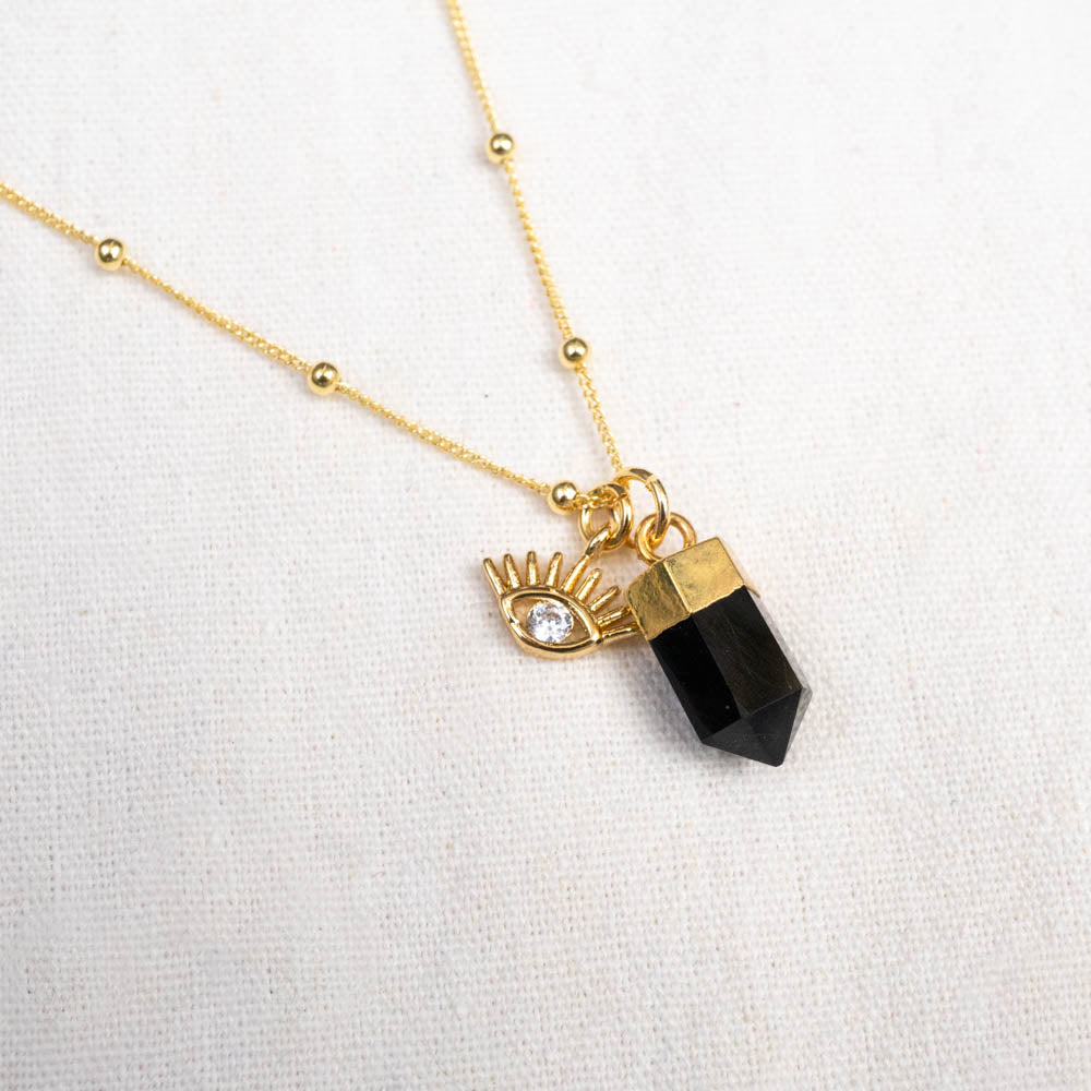 onyx and evil eye gold necklace  