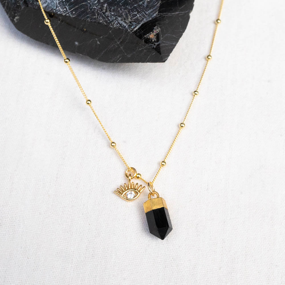onyx and evil eye gold necklace 