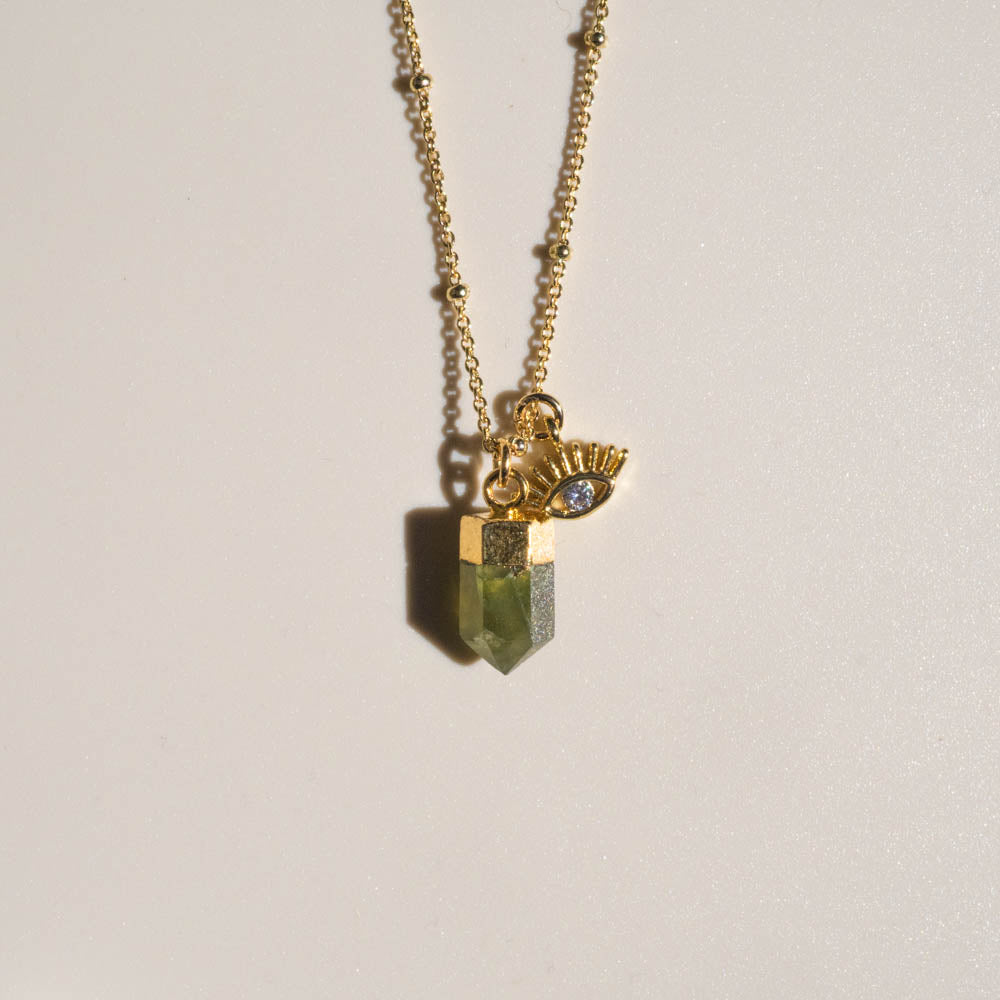 Peridot and evil eye necklace