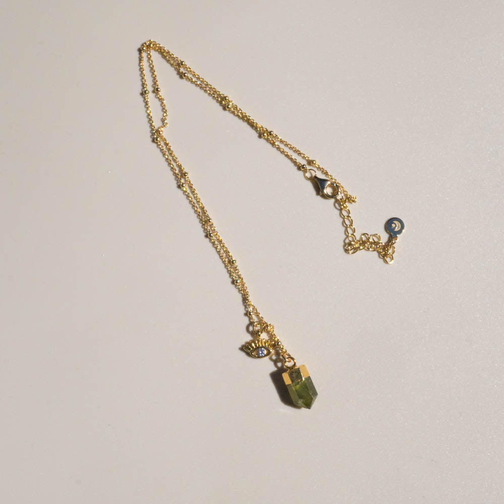 peridot and evil eye necklace