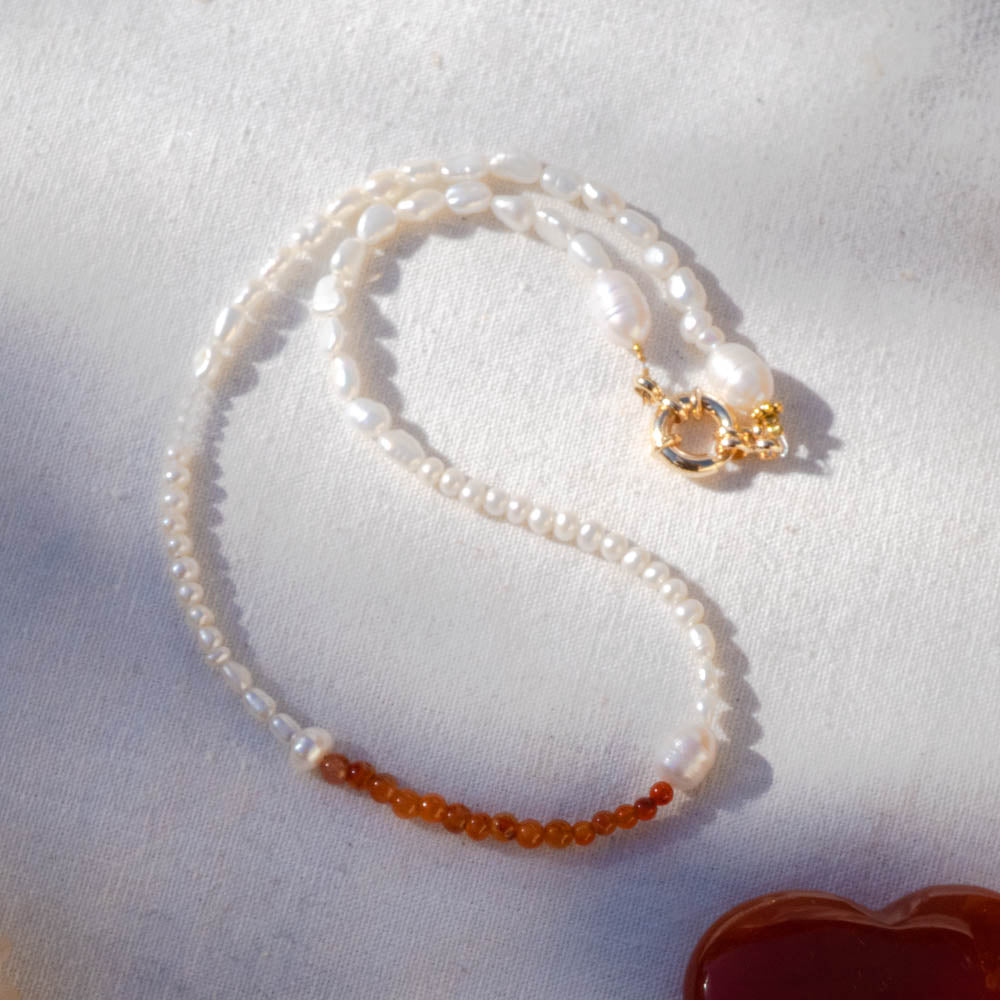 Carnelian and pearl necklace