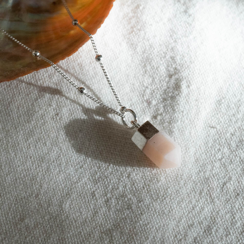 Pink opal point sterling silver necklace