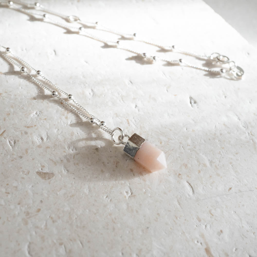 Pink opal point sterling silver necklace